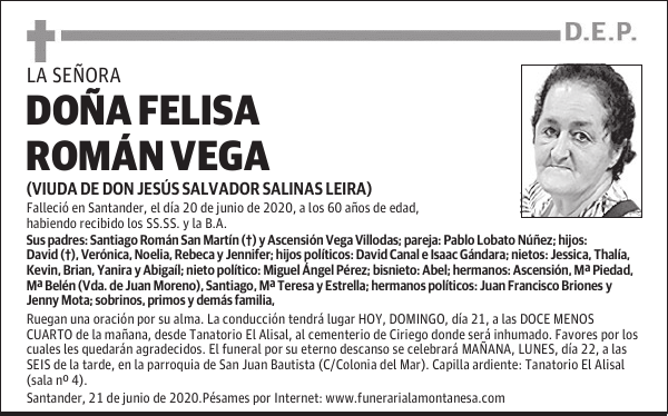 DOÑA FELISA ROMÁN VEGA