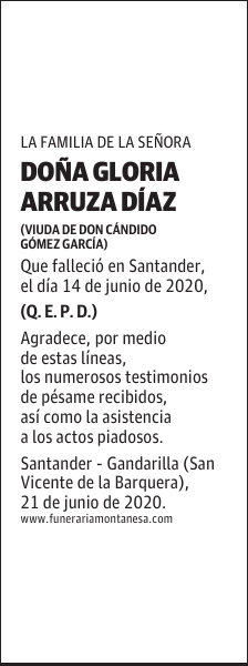 DOÑA GLORIA ARRUZA DÍAZ