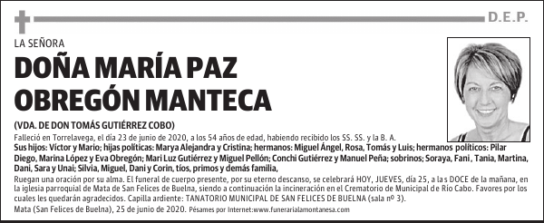 DOÑA MARÍA PAZ OBREGÓN MANTECA