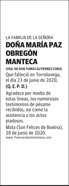 DOÑA MARÍA PAZ OBREGÓN MANTECA