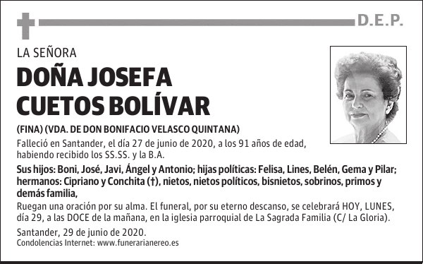 DOÑA JOSEFA CUETOS BOLÍVAR