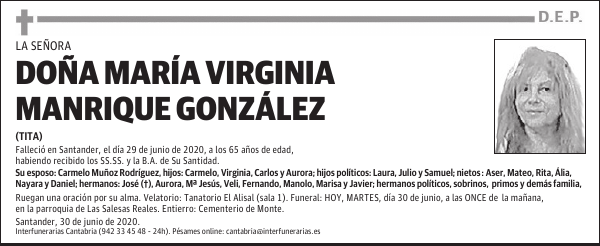 DOÑA MARÍA VIRGINIA MANRIQUE GONZÁLEZ
