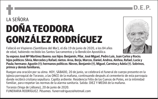 DOÑA TEODORA GONZÁLEZ RODRÍGUEZ