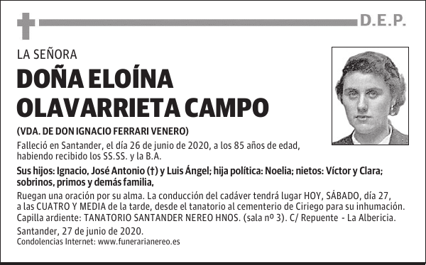 DOÑA ELOÍNA OLAVARRIETA CAMPO