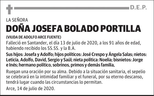 DOÑA JOSEFA BOLADO PORTILLA