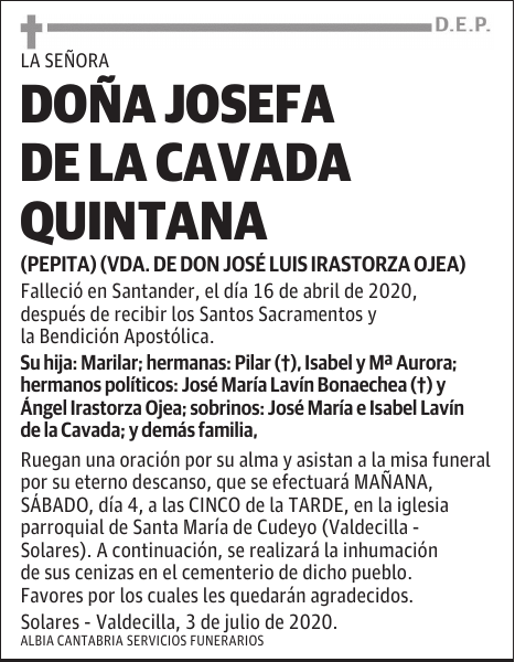 DOÑA JOSEFA DE LA CAVADA QUINTANA