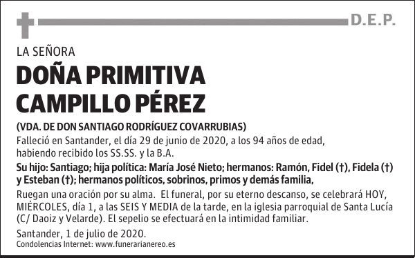 DOÑA PRIMITIVA CAMPILLO PÉREZ
