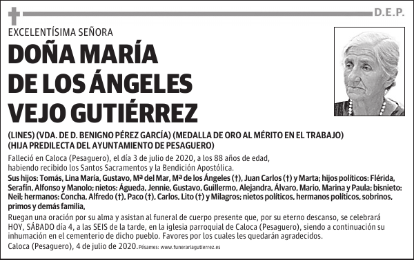 DOÑA MARÍA DE LOS ÁNGELES VEJO GUTIÉRREZ