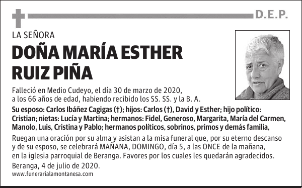 DOÑA MARÍA ESTHER RUIZ PIÑA