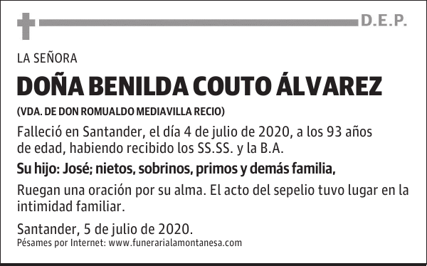 DOÑA BENILDA COUTO ÁLVAREZ