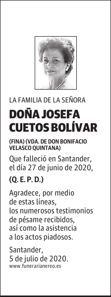 DOÑA JOSEFA CUETOS BOLÍVAR