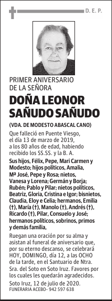 DOÑA LEONOR SAÑUDO SAÑUDO