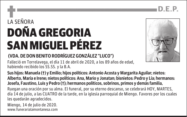 DOÑA GREGORIA SAN MIGUEL PÉREZ