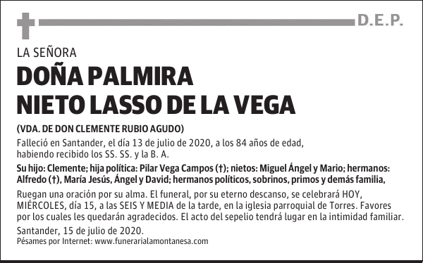 DOÑA PALMIRA NIETO LASSO DE LA VEGA