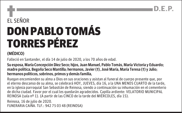 DON PABLO TOMÁS TORRES PÉREZ