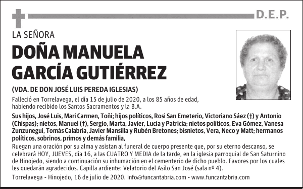 DOÑA MANUELA GARCÍA GUTIÉRREZ