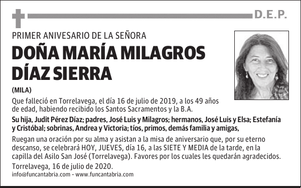 DOÑA MARÍA MILAGROS DÍAZ SIERRA