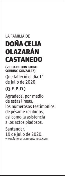 DOÑA CELIA OLAZARÁN CASTANEDO