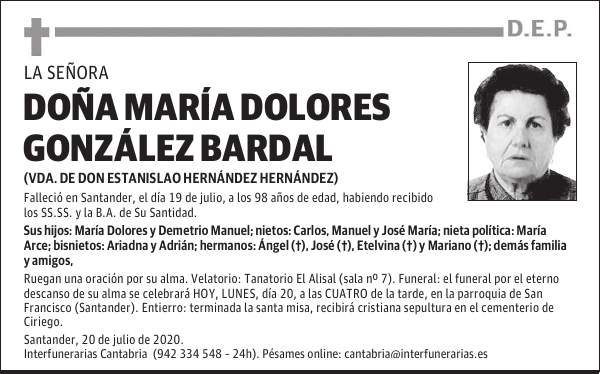 DOÑA MARÍA DOLORES GONZÁLEZ BARDAL