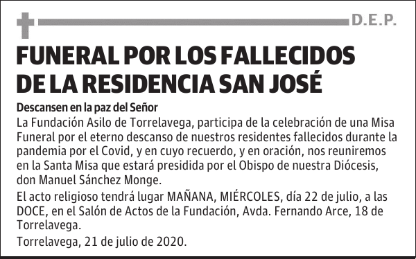 FUNERAL POR LOS FALLECIDOS DE LA RESIDENCIA SAN JOSÉ