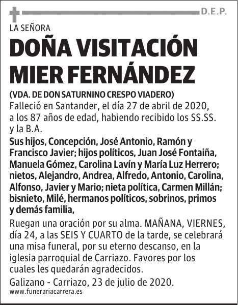DOÑA VISITACIÓN MIER FERNÁNDEZ