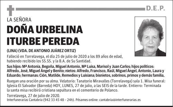 DOÑA URBELINA ITURBE PEREDA