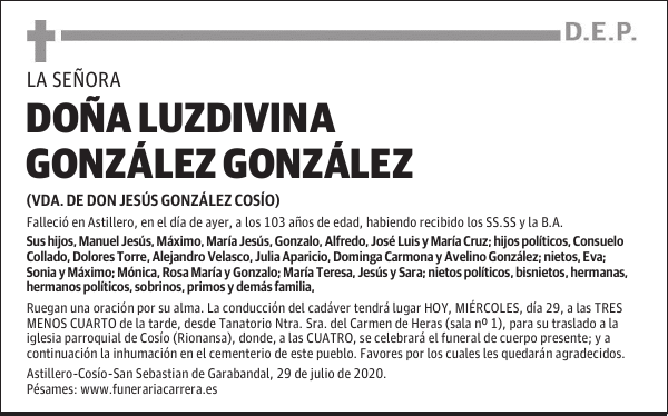 DOÑA LUZDIVINA GONZÁLEZ GONZÁLEZ