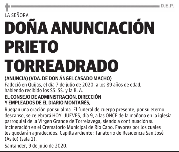DOÑA ANUNCIACIÓN PRIETO TORREADRADO