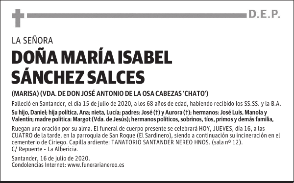 DOÑA MARÍA ISABEL SÁNCHEZ SALCES