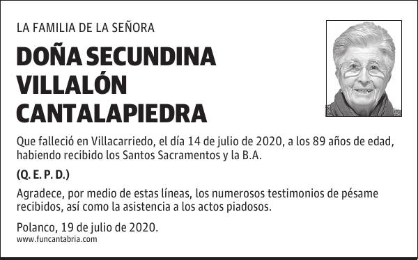 DOÑA SECUNDINA VILLALÓN CANTALAPIEDRA