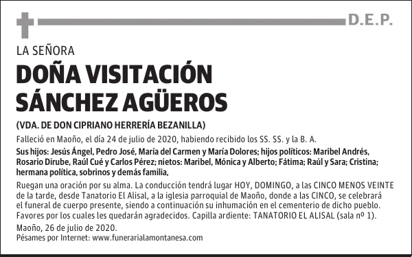 DOÑA VISITACIÓN SÁNCHEZ AGÜEROS