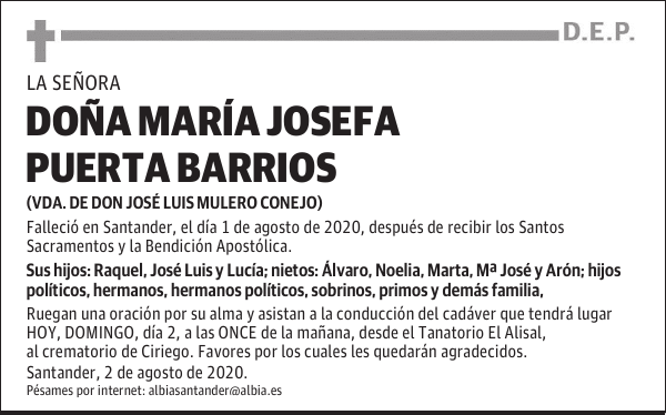 DOÑA MARÍA JOSEFA PUERTA BARRIOS