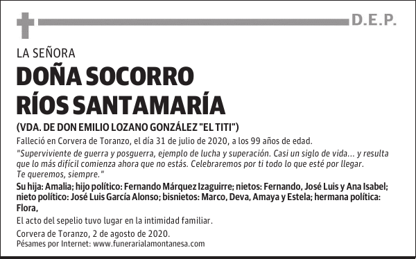 DOÑA SOCORRO RÍOS SANTAMARÍA