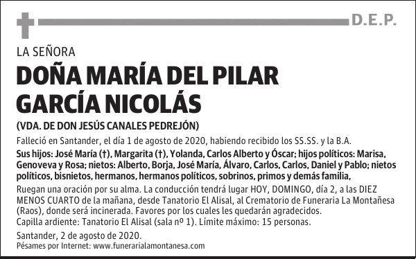 DOÑA MARÍA DEL PILAR GARCÍA NICOLÁS