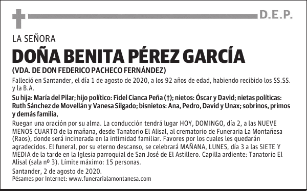 DOÑA BENITA PÉREZ GARCÍA
