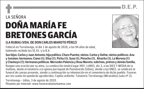 DOÑA MARÍA FE BRETONES GARCÍA