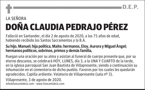 DOÑA CLAUDIA PEDRAJO PÉREZ