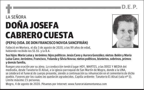 DOÑA JOSEFA CABRERO CUESTA