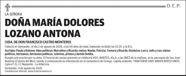 DOÑA MARÍA DOLORES LOZANO ANTONA
