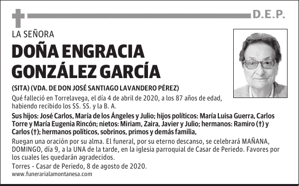 DOÑA ENGRACIA GONZÁLEZ GARCÍA