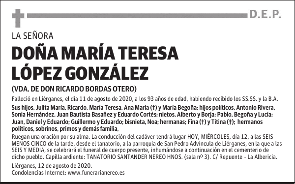 DOÑA MARÍA TERESA LÓPEZ GONZÁLEZ