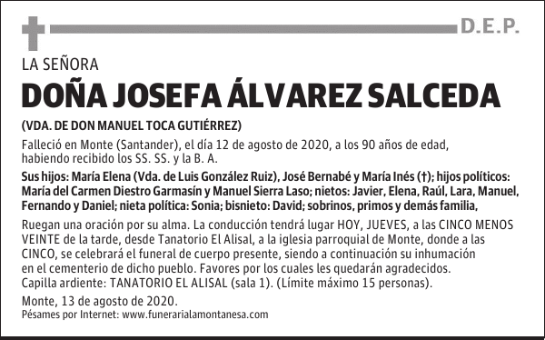 DOÑA JOSEFA ÁLVAREZ SALCEDA