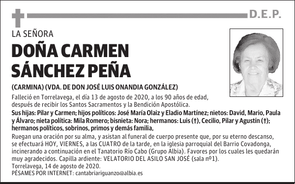 DOÑA CARMEN SÁNCHEZ PEÑA