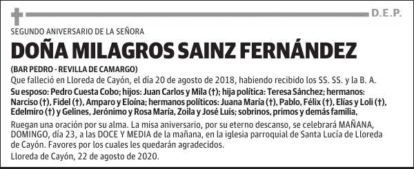 DOÑA MILAGROS SAINZ FERNÁNDEZ