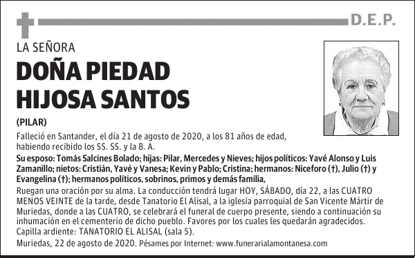 DOÑA PIEDAD HIJOSA SANTOS