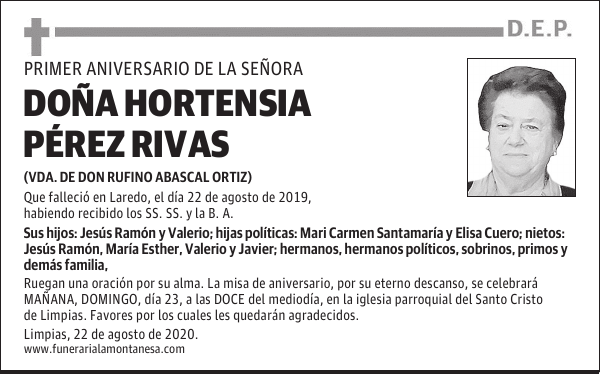 DOÑA HORTENSIA PÉREZ RIVAS