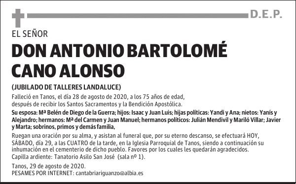 DON ANTONIO BARTOLOMÉ CANO ALONSO