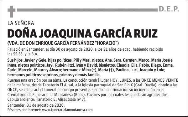 DOÑA JOAQUINA GARCÍA RUIZ