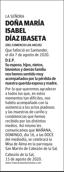 DOÑA MARÍA ISABEL DÍAZ IBASETA