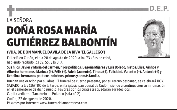 DOÑA ROSA MARÍA GUTIÉRREZ BALBONTÍN